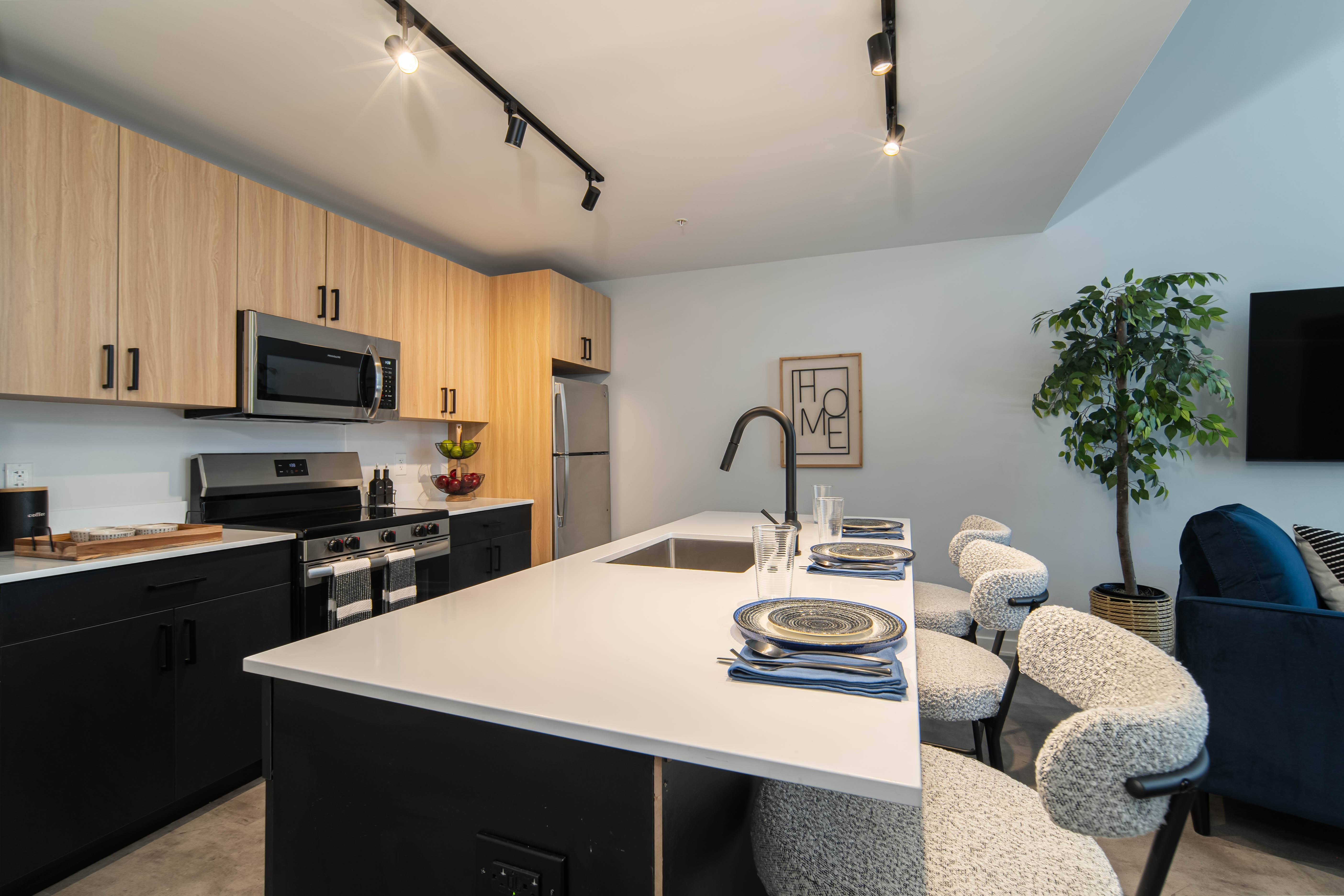 Modern kitchen in a loft apartment at The George